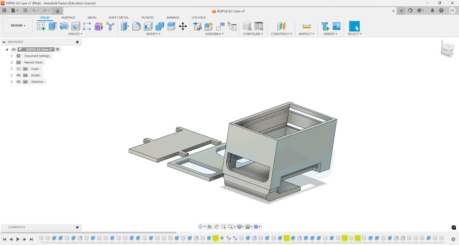 Fusion 360 CAD model of the ESP32 enclosure