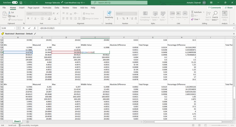 Excel analysis workbook