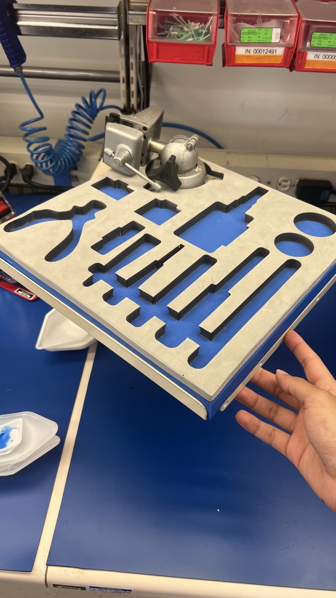 A laser-cut foam tool holder with custom-cut tool silhouettes